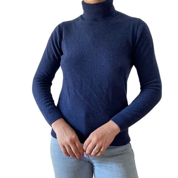 Jennie Liu Womens Blue 100% Cashmere Soft Minimalist Turtleneck Sweater Sz M - Picture 3 of 5